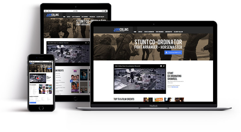 Screenshots showing the Abbi Collins homepage on multiple devices