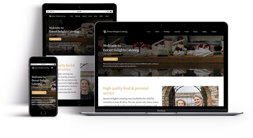 Screenshots showing the Dorset Delights homepage on multiple devices