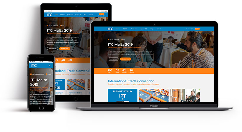 Screenshots showing the ITC homepage on multiple devices
