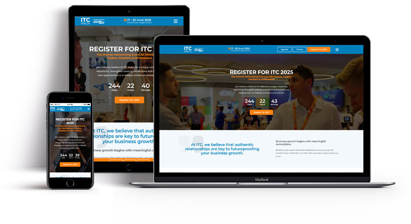 Screenshots showing the ITC homepage on multiple devices